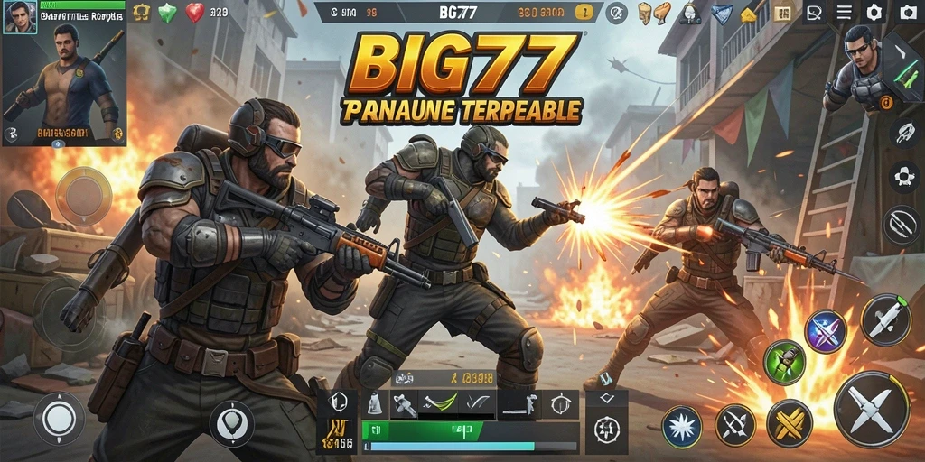 Tampilan aksi mendebarkan dalam gameplay Battle Royale BIG77.